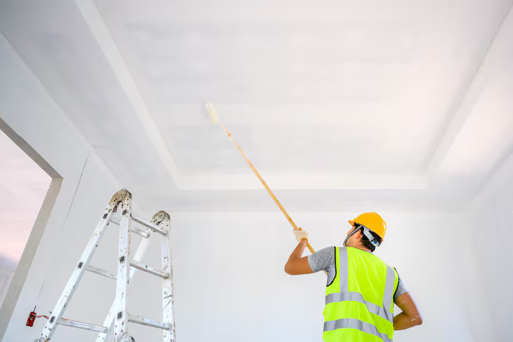 young man paints ceiling