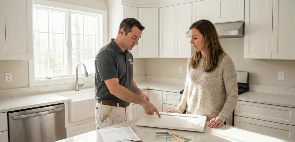 contractor consultation for homeowner kitchen cabinet