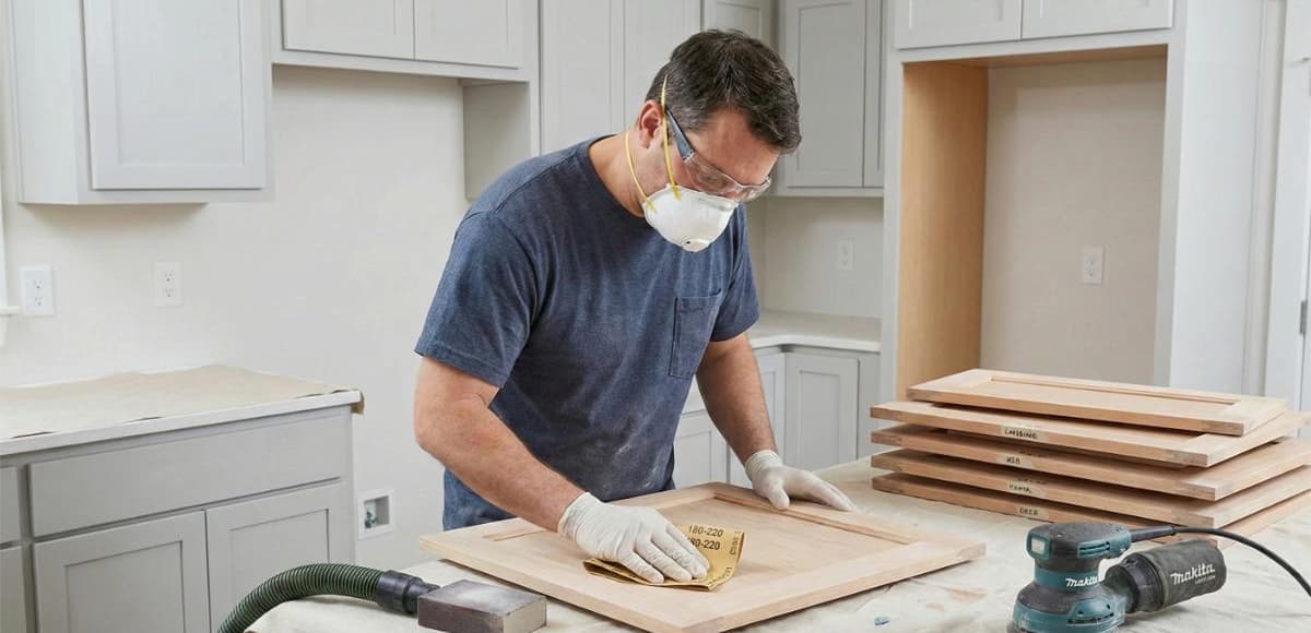 Sanding kitchen cabinet
