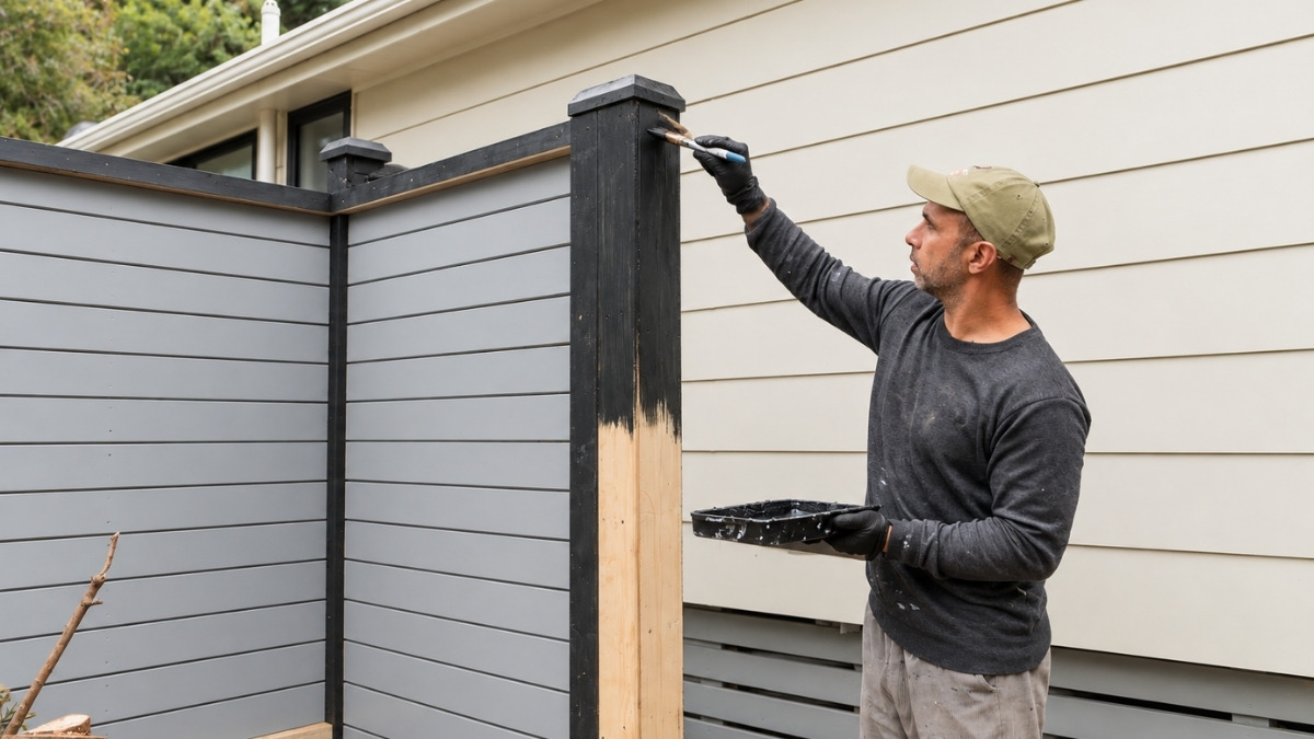 painting a wooden fence
