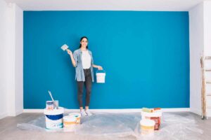 Girl wall painting with color blue