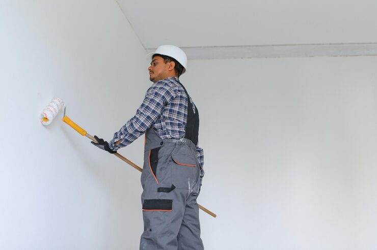 Man paints white wall