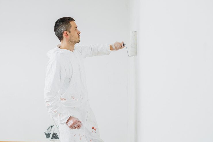 man paints walls white