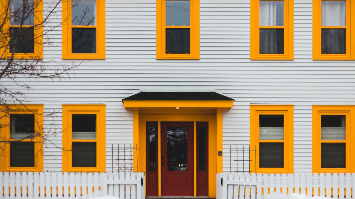 painted house with yellow highlight