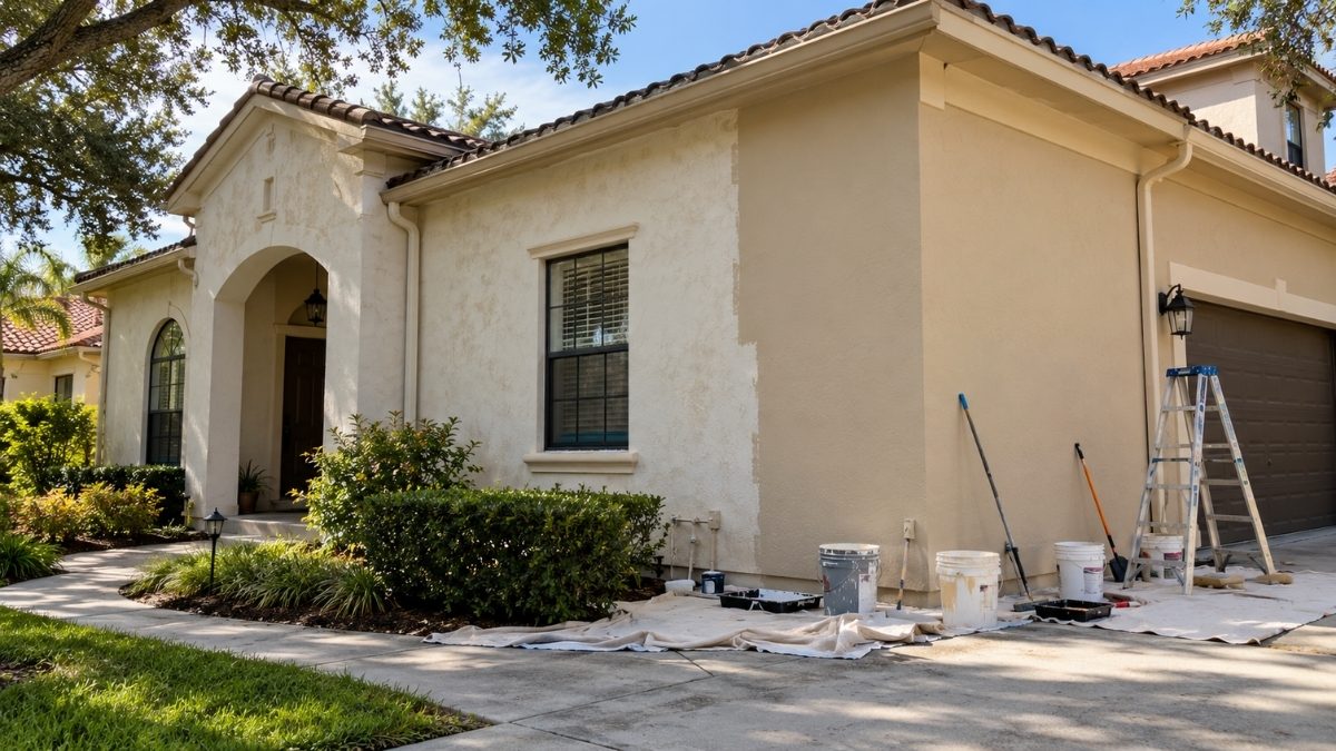single-story stucco house