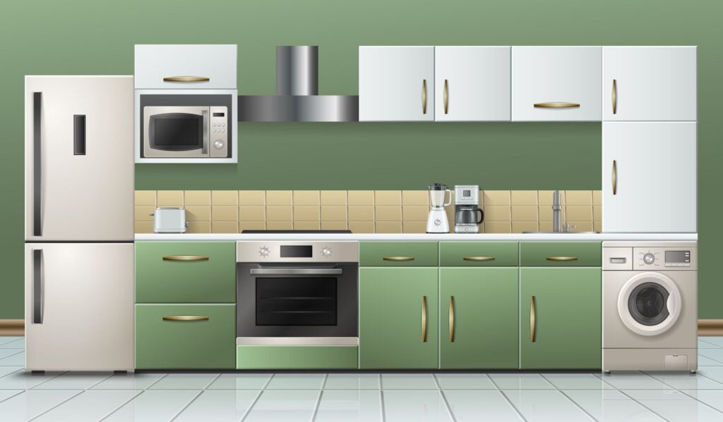 Modern kitchen furniture household appliances interior realistic view