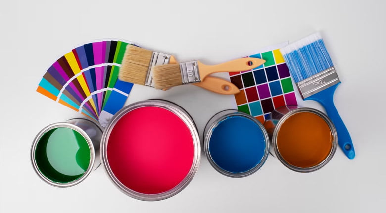 Brush, A can of paint and A number of Paints suitable for Your Stairs