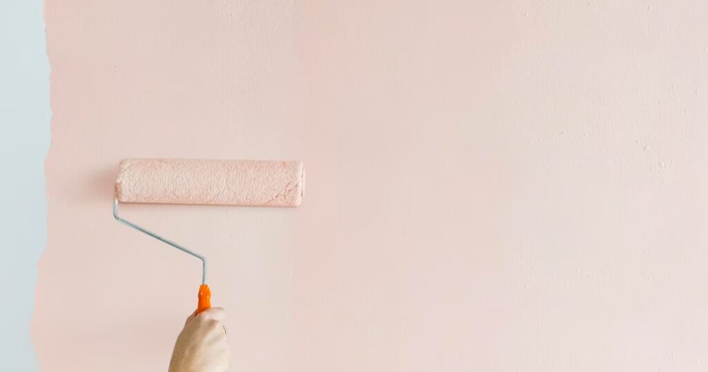 Pastel Pink Paint Wall Painted with a Paint Roller