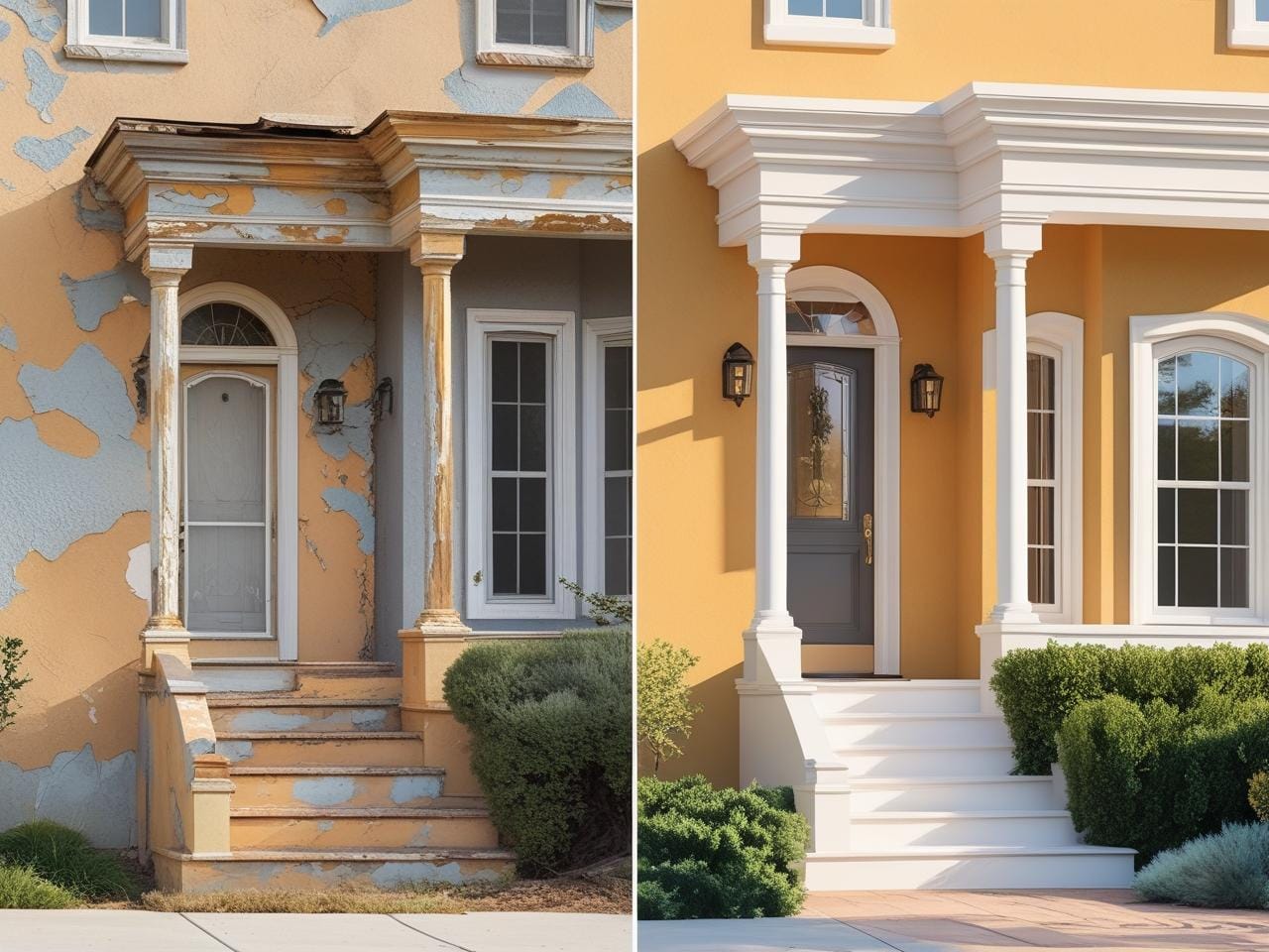 before and after front house painting in west hartford