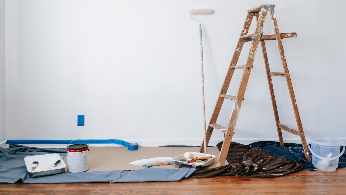 set up for a room painting project